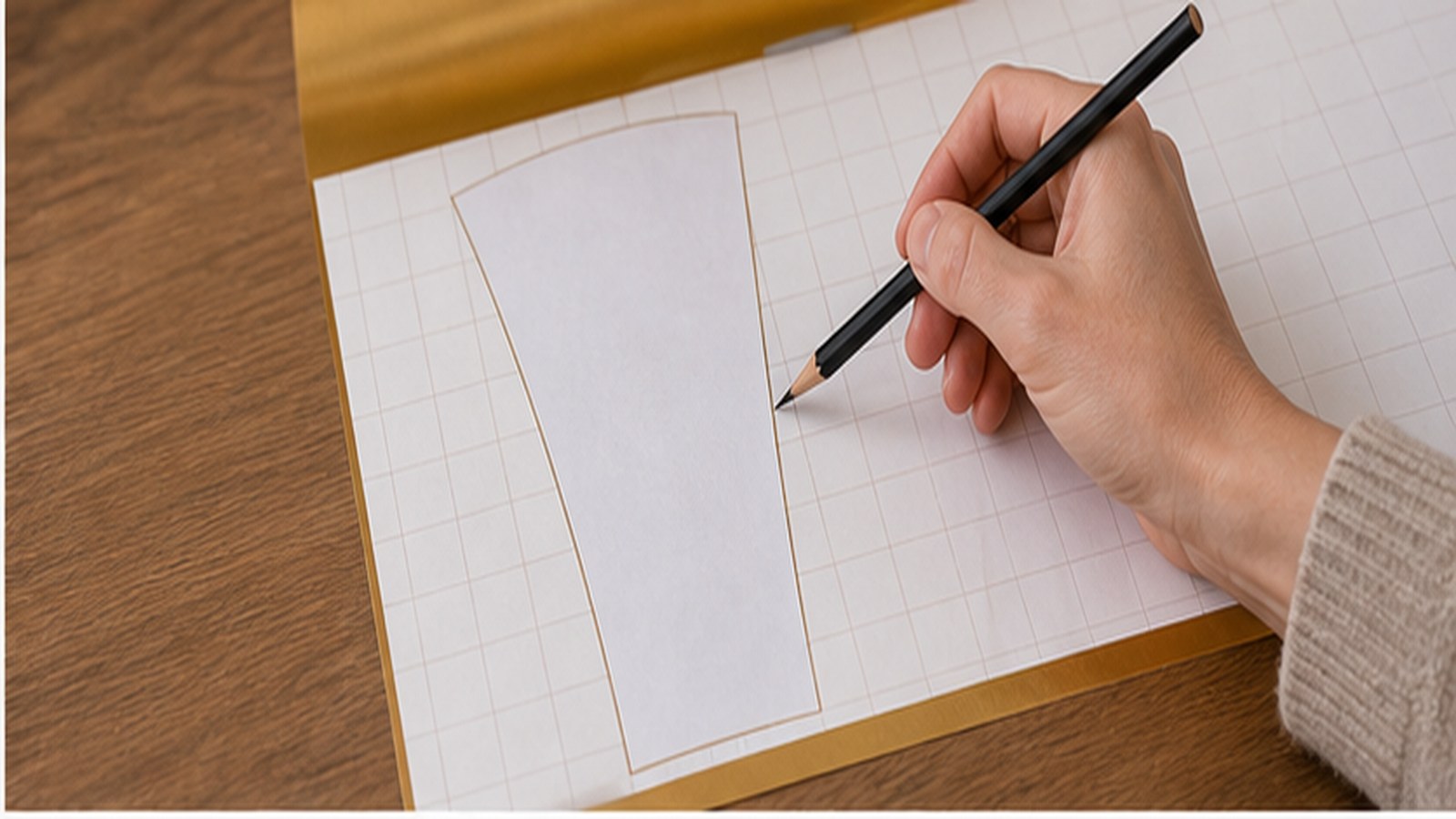 Tracing a curved lampshade template onto gold peel-and-stick film