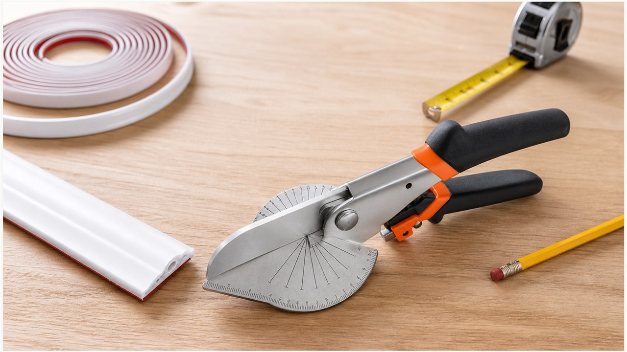 Miter shears for cutting lightweight peel-and-stick molding