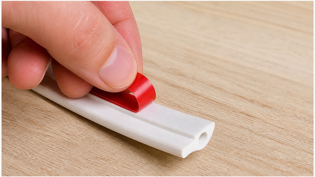 Peeling short backing sections while installing adhesive molding