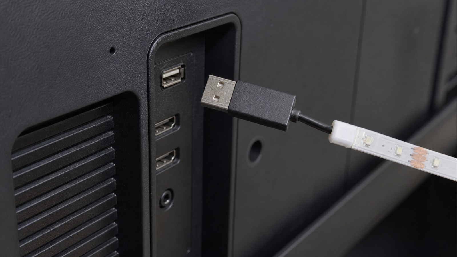 USB power port on the back of a TV for a TV backlight kit